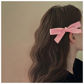 Yheakne Vintage Bow Hair Clip Pink Bow Knot Hair Clip Winter Hair Holder Clip French Bow Barrette Headwear Bow Knot Hair Accessories for Women and Girls (Pink)