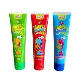Snot Squeeze XL Pack of 3 - Candy Gel Giant Tubes (120 g per Tube) - Apple, Strawberry, Raspberry - Disgusting Fun Slime Candy with Screw Cap