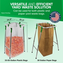 Adjustable & Foldable Leaf Bag Holder, for 33-55 Gallon Plastic & Paper Bags, No Tools Needed for Assembly, Works on Slopes, Trash Bag Stand, Yard & Lawn Cleanup, Gardening, Camping, Parties