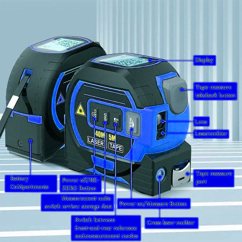 3 In 1 Digital Tape Measure Blue High Elasticity Accurate