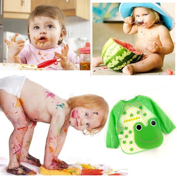 Painting Apron Long sleeve Waterproof easy clean Kids Toddler Play wipe art smock-age 1-3 years (green)