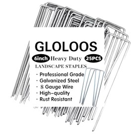 6 inch 25 Pack Silver Galvanized Landscape Staples 8 Gauge Garden Stakes Pins Anti-Rust Ground Stakes U-Shaped Tent Stakes are Used for Weed Barrier, Irrigation Tubing, Yard Lawn, Landscape Fabric