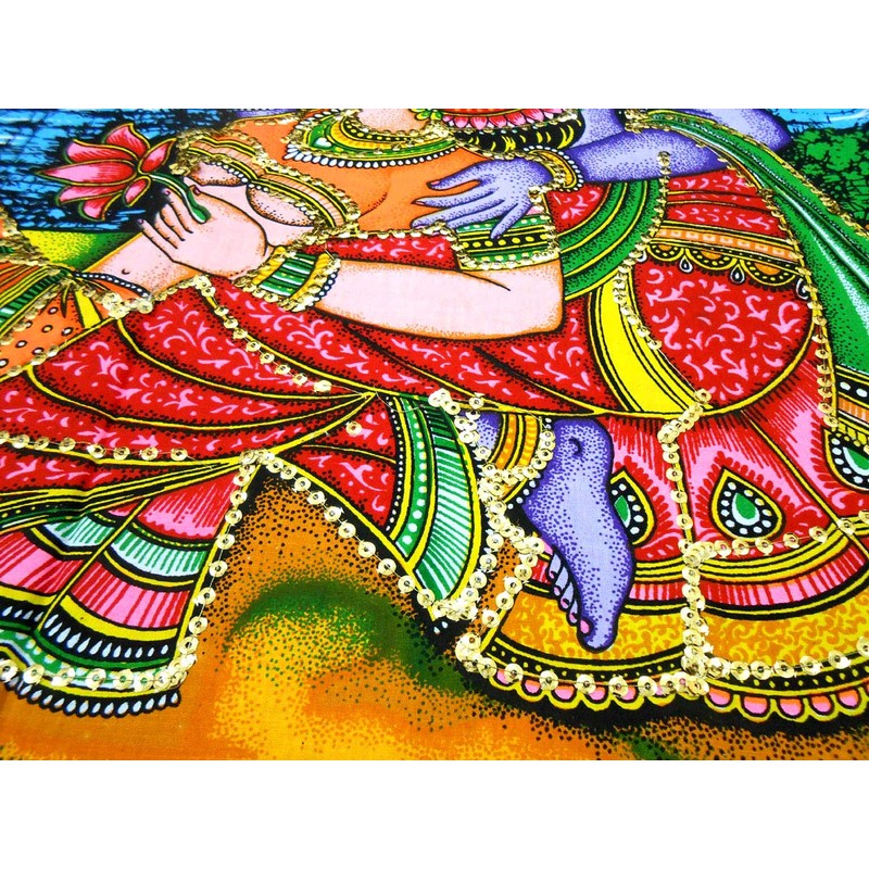 Divine Lovers Radha Krishna Hindu God sequin Batik Cotton Wall