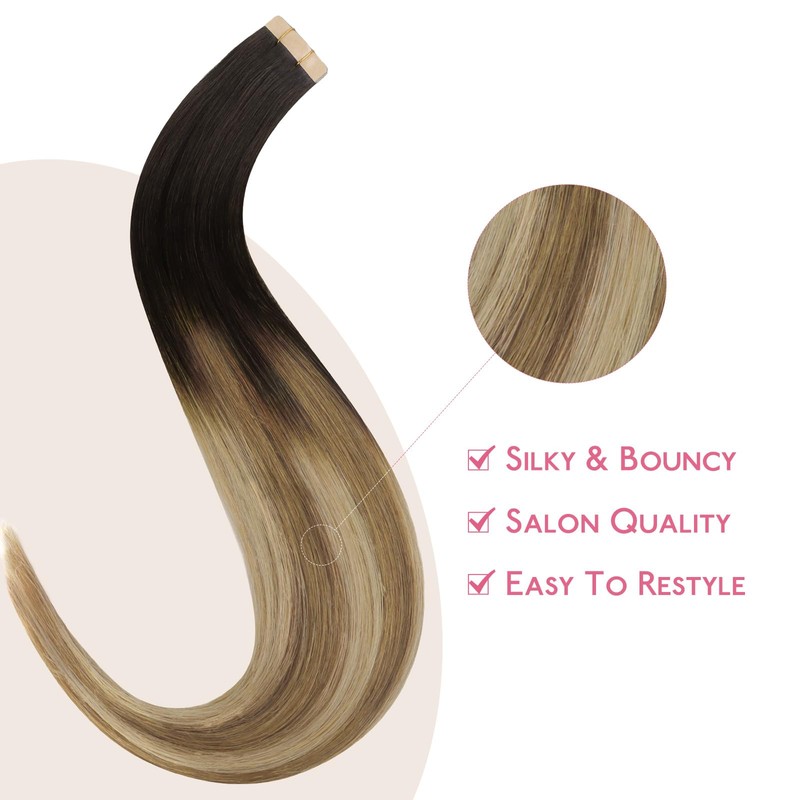 Wennalife Tape-In Real Hair Extensions, Dark Brown to Chestnut Brown