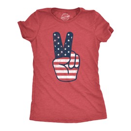 Womens Peace Sign American Flag T Shirt 4th of July USA Patriotic Party Graphic Tee Funny T Shirts Patriotic Tops for Women Women's Novelty Tees Red L
