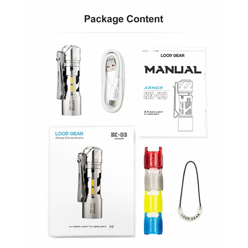 LOOP GEAR SK03 EDC Flashligh, AA Rechargeable LED Flashlight Battery