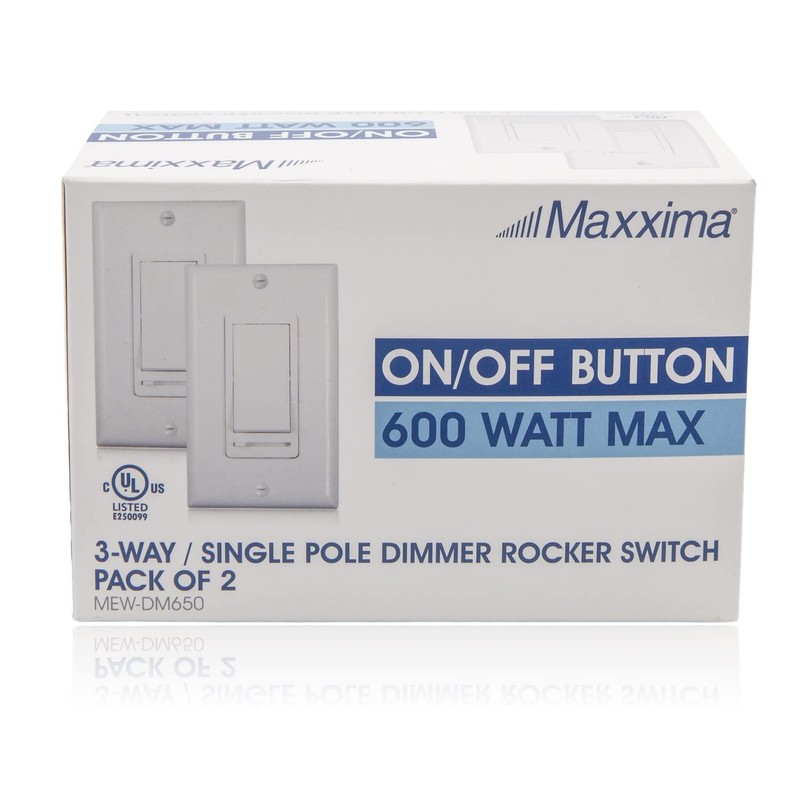 Maxxima LED Dimmer Electrical Light Switch - 3-Way/Single Pole Use,