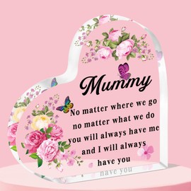 QMVMV Gifts for Mummy Heart-Shaped Acrylic Plaque Mummy Gifts from Daughter Son Birthday Thanksgiving Mother's Day Gift for Mummy