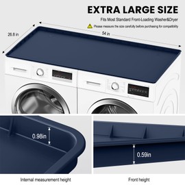 Washer Dryer Countertop, 54"×26.8" Large Washer and Dryer Covers for the Top, Non Slip Waterproof Silicone Laundry Countertop Protector Mat, Washers Dryer Topper for Laundry Kitchen(Blue)