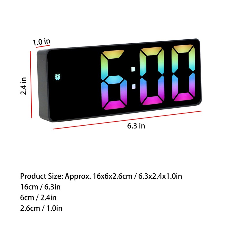 Colorful LED Digital Alarm Clock Large LED Screen Electronic Alarm