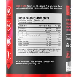 Ginseng Siberiano, Americano y Koreano de 180 Cpsulas de 1000 mg por porcin. Ingredientes naturales. Ginseng Blend B Life.                            