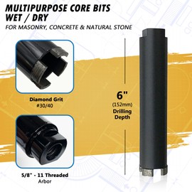 1-5/8" Dry/Wet Multipurpose Core Bit for Masonry, Concrete and Natural Stone, 6" Drilling Depth, 5/8"-11 Arbor