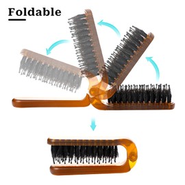Travel Folding Hair Brush Bristles Hair Comb Collapsable Portable Pocket Boar Bristle Hair Brush Bristles Hair Comb Travel Hair Brush for Thin Thick Hair Mini Hair Brush for Women