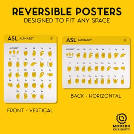 7-pack ASL American Sign Language Classroom Posters - Reversible 21.5" x 16.5" Laminated Alphabet, Numbers, Shapes, Colors, Basic Conversation Words, Question Words, and Simple Emotions