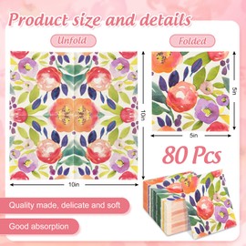 JarThenaAMCS 80Pcs Colorful Floral Cocktail Napkin Watercolor Flower Paper Napkin Floral Dessert Beverage Napkin for Spring Wedding Bridal Baby Birthday Party Supplies