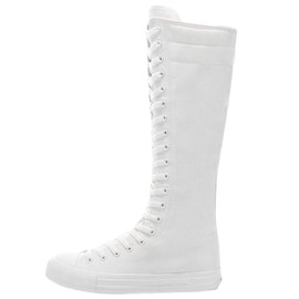 ANUFER Girls Women Fashion Canvas Knee Boots Pure White Zip Dance Boots SN811 US8.5