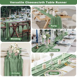 St Patricks Day Decorations Cheesecloth Table Runner 10 Ft Green Table Runner 2 Pcs Cheese Cloth Table Runner Long Fabric Romantic Sheer Table Runner for Wedding Bridal Party Decoration 35 x 118 Inch