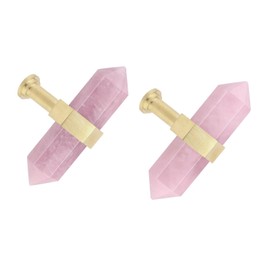 mookaitedecor Pack of 2 Rose Quartz Hexagon Double Crystal Dots Drawer Knobs Brass Drawer Handles, Gemstone Drawer Handles Pull Handle for Dresser Cupboard Kitchen Decor