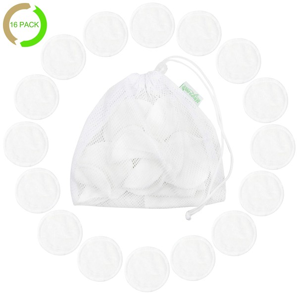 Natural Cotton Rounds Reusable 16 Packs - Reusable Bamboo Makeup Remover Pads for face - Reusable Facial Pads Reusable Facial Cotton Rounds with Laundry Bag (Bamboo Velour, White)