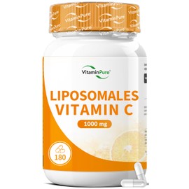 Liposomal Vitamin C 1000 mg, 180 Vegan Capsules with Sunflower Phospholipids, High Bioavailability VitaminPure