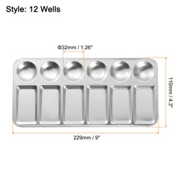 sourcing map Paint Palette Tray 9" x 4.3" 12 Wells Aluminum Rectangle Paint Mixing Pallet for Acrylic Oil Watercolor Artist DIY Painting