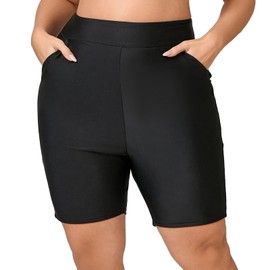 Halcurt - Pantalones cortos de cintura alta para mujer, pantalones cortos de natación tipo tankini de talla grande, Negro -, 2X Short
