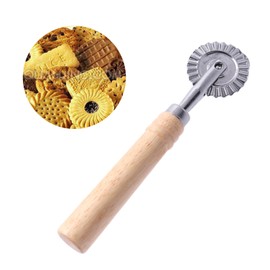 Pastry Cutter Wheel, Pasta Cutter Wheel, Pasta Cutter Wheel with Long Wooden Handle, Zinc Alloy Ravioli Cutter Wheel with Roller Dumpling Lace Making Cutter for Kitchen(size:6.3 x 1.57inch)