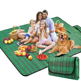 SOMIYAMI Picnic Blanket Waterproof, Tartan Camping Blanket, Picnic Mat With Carrying Handle, Garden Outdoor Beach Blanket Washable Multipurpose Camping Blanket 150 x 200cm (Green)