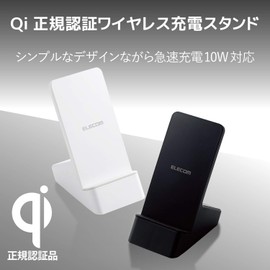 Elecom W-QS06BK Wireless Charger, Qi Support, Standing Type, Galaxy 10W (Other 5W), 2 Coils, Black