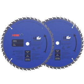 HBSS 2-Pack 10 Inch 40T Miter Saw Blade and Table Saw Blade for Wood Cutting, Tungsten Carbide-Tipped (TCT), 5/8 Inch Arbor, General Purpose Wood Cutting Blade for Hardwood, Softwood, Plywood, MDF