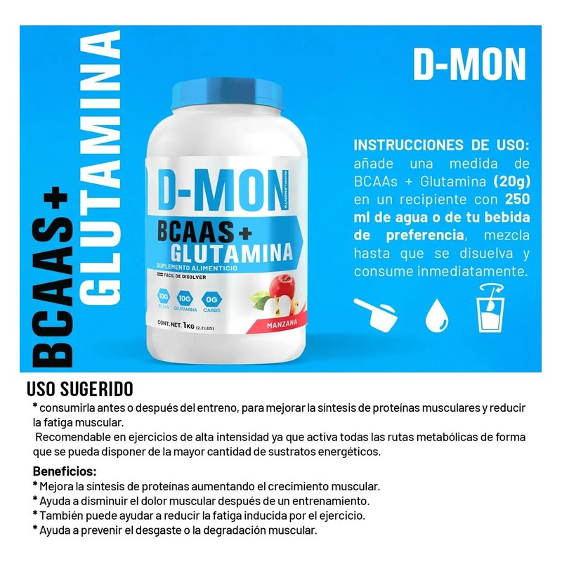 Aminoácidos Bcaas Glutamina D-mon 1kg Sabores