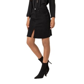 Nina Carter P213 Women's Short Denim Skirt with Front Slit Zip Stretch Distressed Look, Black (P213-8)