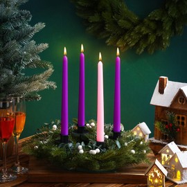 Ziliny 13 Inch Christmas Advent Wreath Candle Holder 12 Advent Taper Candles White Berry Christmas Advent Wreath and Candles Set Christmas Centerpiece Decorations for Table Indoor Home Gifts Church