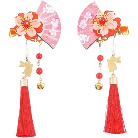 Hairpin Hair Accessories, Women's, Children's Hair Ornaments, Set of 2, Classical Fan, Bell, Tassel, Hair Clip, Chinese Style, Chinese Clothing, Yukata, Kimono, Hair Clip, School Entrance Ceremony,