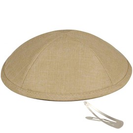 Zion Judaica Deluxe Linen Kippah Yamakas - Yarmulkes para ceremonia para hombre con clips, Beige, One Size