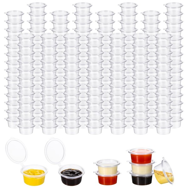 BIEOFFEI Disposable Snack Containers with Lids, Plastic Mini Sauce Cups,
