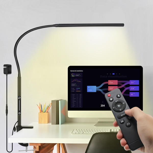 CHENGMAY Clip on Desk Lamp, Remote Control Desk Light with