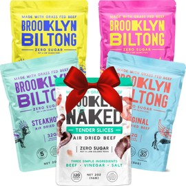 Brooklyn Biltong Beef Jerky Snack (2 oz, Pack of 5) - Grass Fed, Whole30, Zero Sugar, Paleo Friendly with No Artificial Ingredients, 32g of Protein per package, No Sugar Everyday Snack