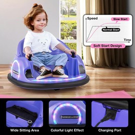 Kids Ride on Bumper Car, 12V  Electric Bumping Car w/ Remote Control, Wireless Connection, Flashing Lights, Music, Sounds & 360 Degree Spin, Baby Riding Bumping Toy, Gift for Toddlers 18+ Months Old
