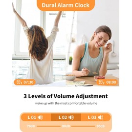 Digital Alarm Clock Children with Light, Colourful LED Display, 0-100% Brightness Dimmer, 2 Alarms, Snooze, 3 Alarm Volume, USB Charging Port, Children's Alarm Clock for Bedroom (Black/White)