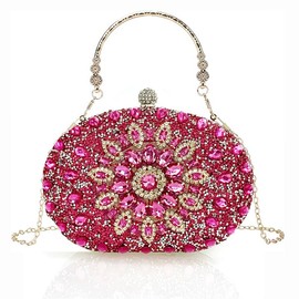Clutch Purses For Women Rhinestone Evening Purse Sparkling Handbags Crystal Clutch For Wedding Party - Color: rose red