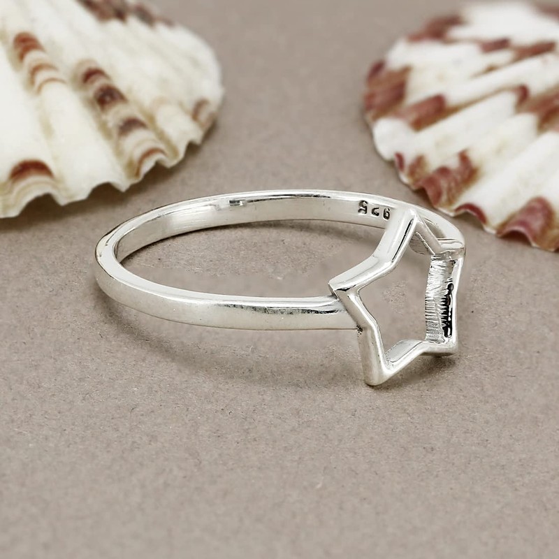 TISHAVI Star Shape Sterling Silver Ring, Size 9, 925 Silver