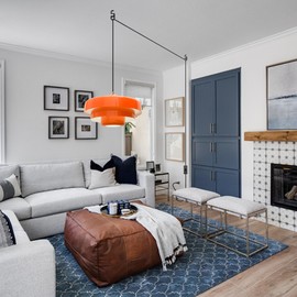 DoungRos Plug in Pendant Light Mid Century Hanging Lamp with Plug in Cord Orange Pendant Lighting Fixtures Nordic Style Metal Shade On/Off Switch Hanging Light for Living Room Dining Bedroom Kitchen