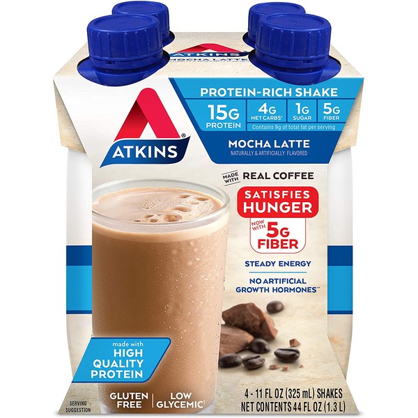 Atkins Mocha Latte Protein-Rich Shake. With High-Quality Protein. Keto-Friendly and Gluten Free. (4 Shakes)