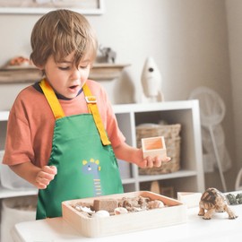 FenFang Children's Apron Boys Girls Apron Children for Kitchen Adjustable Painting Apron Cooking Apron Art Apron Kitchen Apron for Baking Party Painting Garden Crafts 2-12 Years, Green Dino