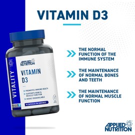 Applied Nutrition Vitamin D3 3000 IU | 75µg High Strength for Immune Support, Bones, Muscles & Energy | Vegetarian | Halal - (90 Capsules) (3 Month Supply)
