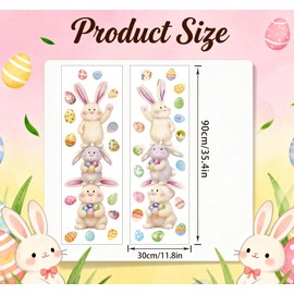 Easter Window Clings, 12"x35", 2-Pack Large Bunny & Egg Static Stickers, Extra Wide Spring Decals with Bonus Colorful Egg Stickers for Glass Door Home