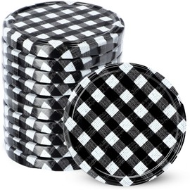 KADAX fi82 mm Screw Lid, Twist-Off Lid Set Made of Metal, Replacement Lids for Mason Jars, Lids with 6 Locking Teeth for Jars and Preserving Jars (Black/Chequered, Pack of 10)