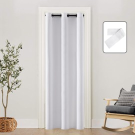 SHINELAND 34 x 80 Screen Door for Doorway,Faux Accordion Bifold Like,Grommet Ring Top Keep Heat Ruffle Blackout Door Blinds for Narrow Doors,Pure White