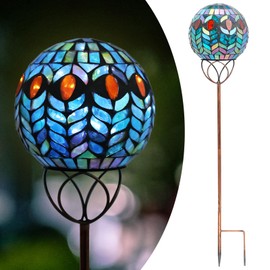 Afirst Solar Outdoor Garden Lights Decorative - Mosaic Solar Stakes Gazing Ball Waterproof Outdoor Lights Stakes for Pathway Yard Lawn Decoration(Green)